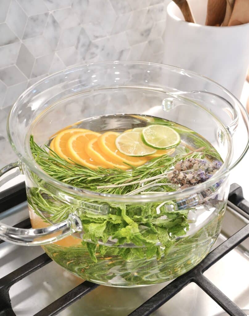 Citrus simmer pot inside glass pot