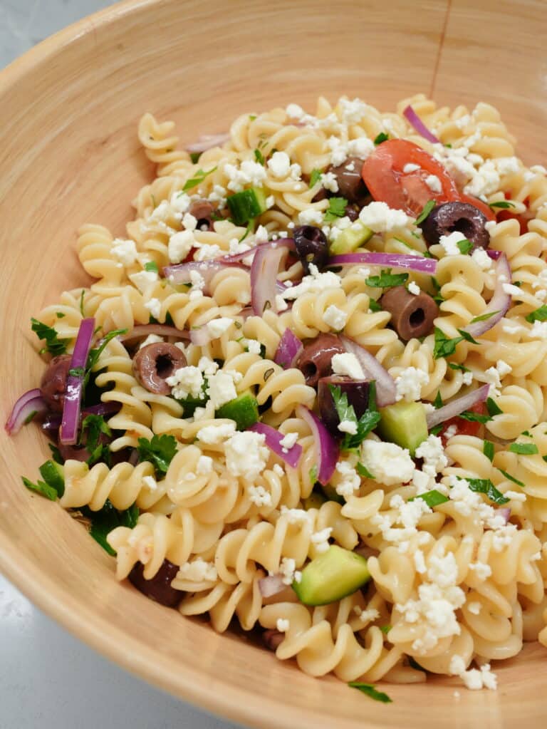 Easy Greek Pasta Salad for Potlucks, Lunches & Picnics