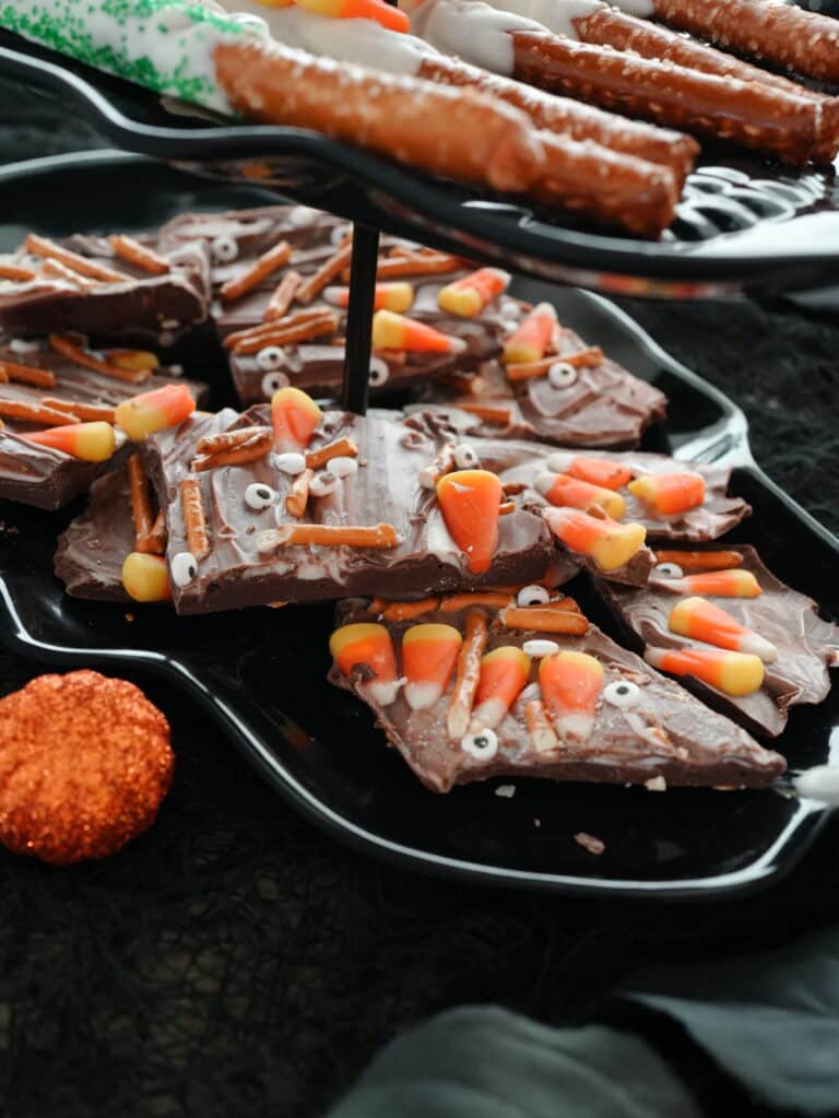 Halloween Bark on black skull shaped tray